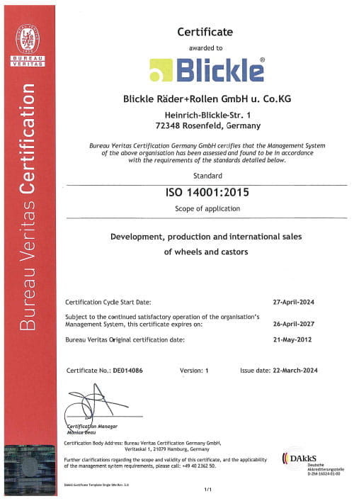 环境证书 DIN ISO 14001