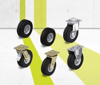 配超级弹性实心橡胶轮胎的 VLE 单轮和脚轮系列